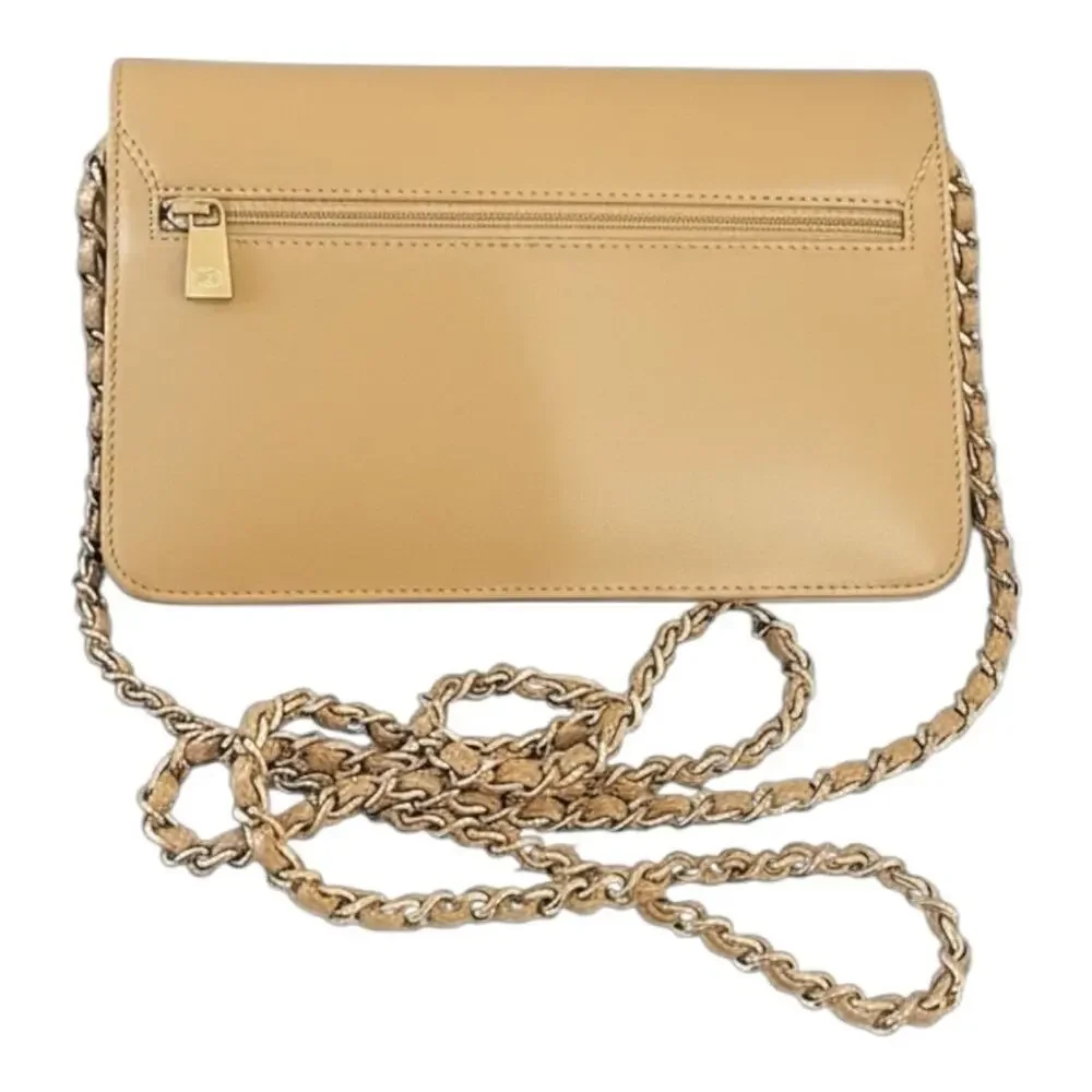 CHANEL AUTH Tan Leather Cavier Shoulder or Crossbody Bag with Gold Chain